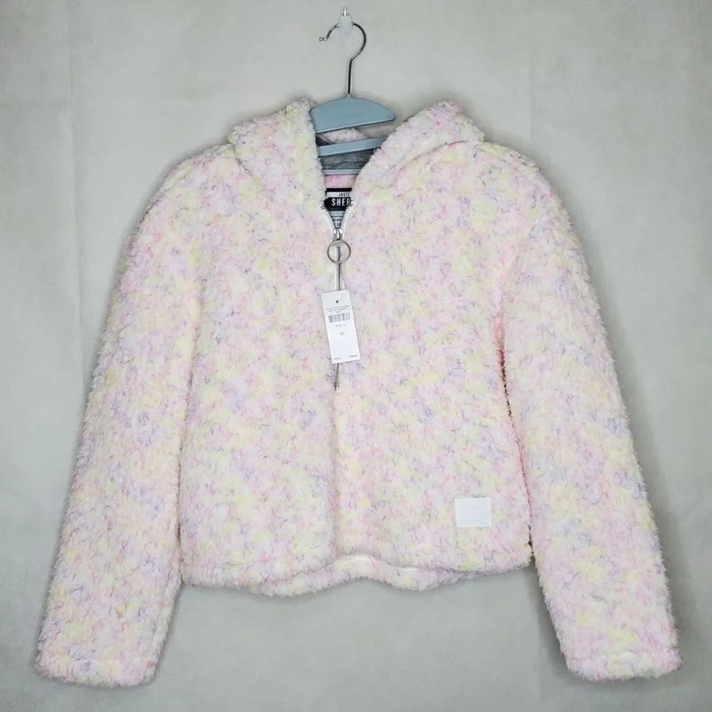 Justice Cotton Candy Pastel Multicolor Hooded Half Zip Sherpa Pullover in Blush